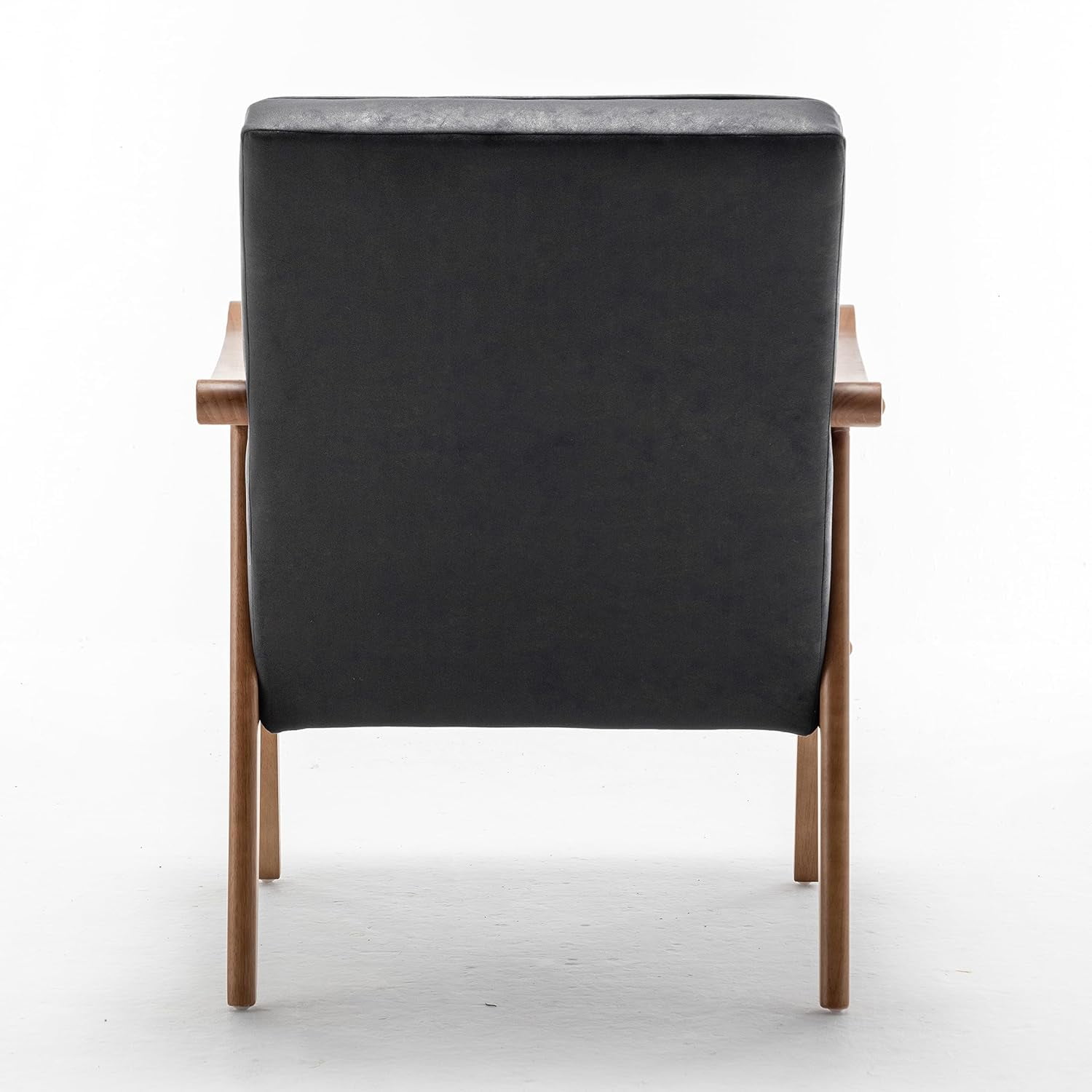 US Pride Furniture Unique Mid Century Modern Accent Chair with Open-Framed Armchair Design Plush Foam Leather-Look Microfiber Seat and Back Cushions Black
