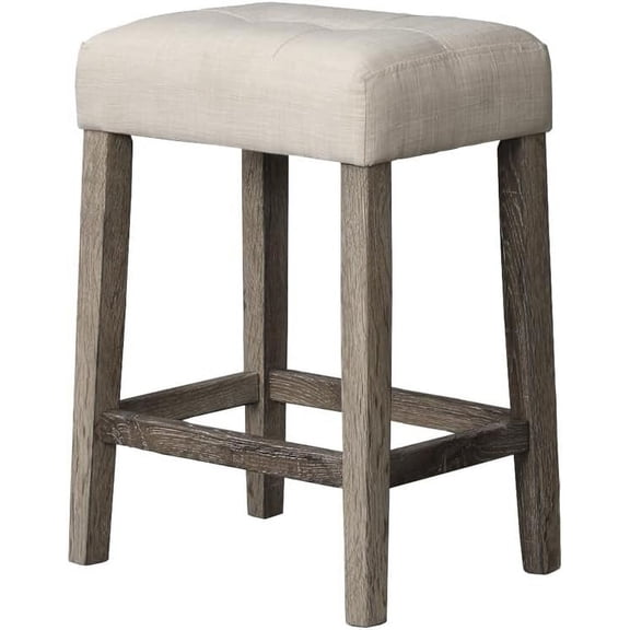 Cterwk Pack of 2 Backless Counter Stool with Wood Frame, 24" Height Upholstered Linen Bar Chair for Dining Room, Bar, Beige