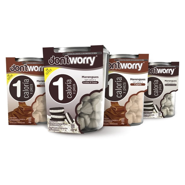 Don't Worry | Merengues Light | Cookies & Cream y Cajeta | 4Pack | 1 Caloría | Dieta Keto | Sin Gluten | Sin Grasa | Sin Azúcar Añadida | Postre Saludable | Bocadi