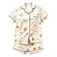 thumbnail image 4 of RUTAYY Girls Pajama Set Short Sleeve Top and Shorts Halloween Ghost Cat Pumpkin Graphic Comfortable Nightwear Light Yellow, 4 of 4