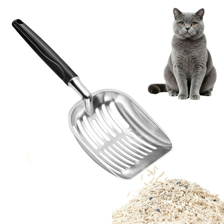 Cat Litter Scoop, Metal Cat Scooper with Deep Shovel and Long Handle, Poop Sifting, Kitty Litter Scooper for Cat Litter Box