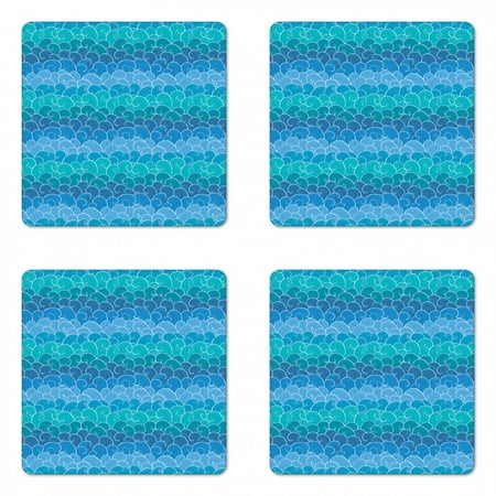 

Nautical Coaster Set of 4 Abstract Waves Cartoon Sea Shipping Transport Ornament Nature Waterscape Square Hardboard Gloss Coasters Standard Size Blue Teal Turquoise by Ambesonne