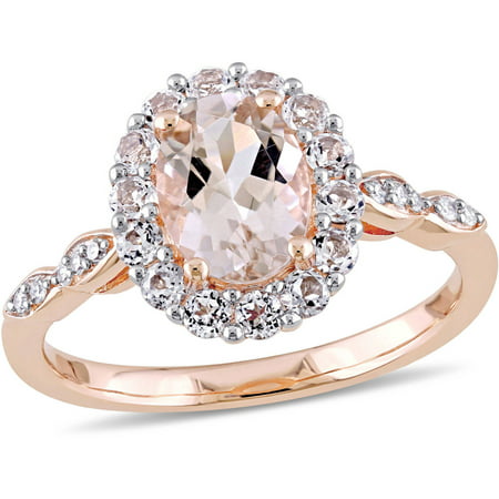Tangelo 1-3/4 Carat T.G.W. Morganite, White Topaz and Diamond-Accent 14kt Rose Gold Vintage Ring