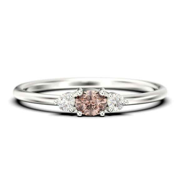 Minimalist 0.65 Carat Slim Oval Cut Morganite And Diamond Moissanite Fairy Engagement Ring, Dainty Wedding Ring in 925 Sterling Silver With 18k White Gold Plating, Festival Affordable Gift, Holiday