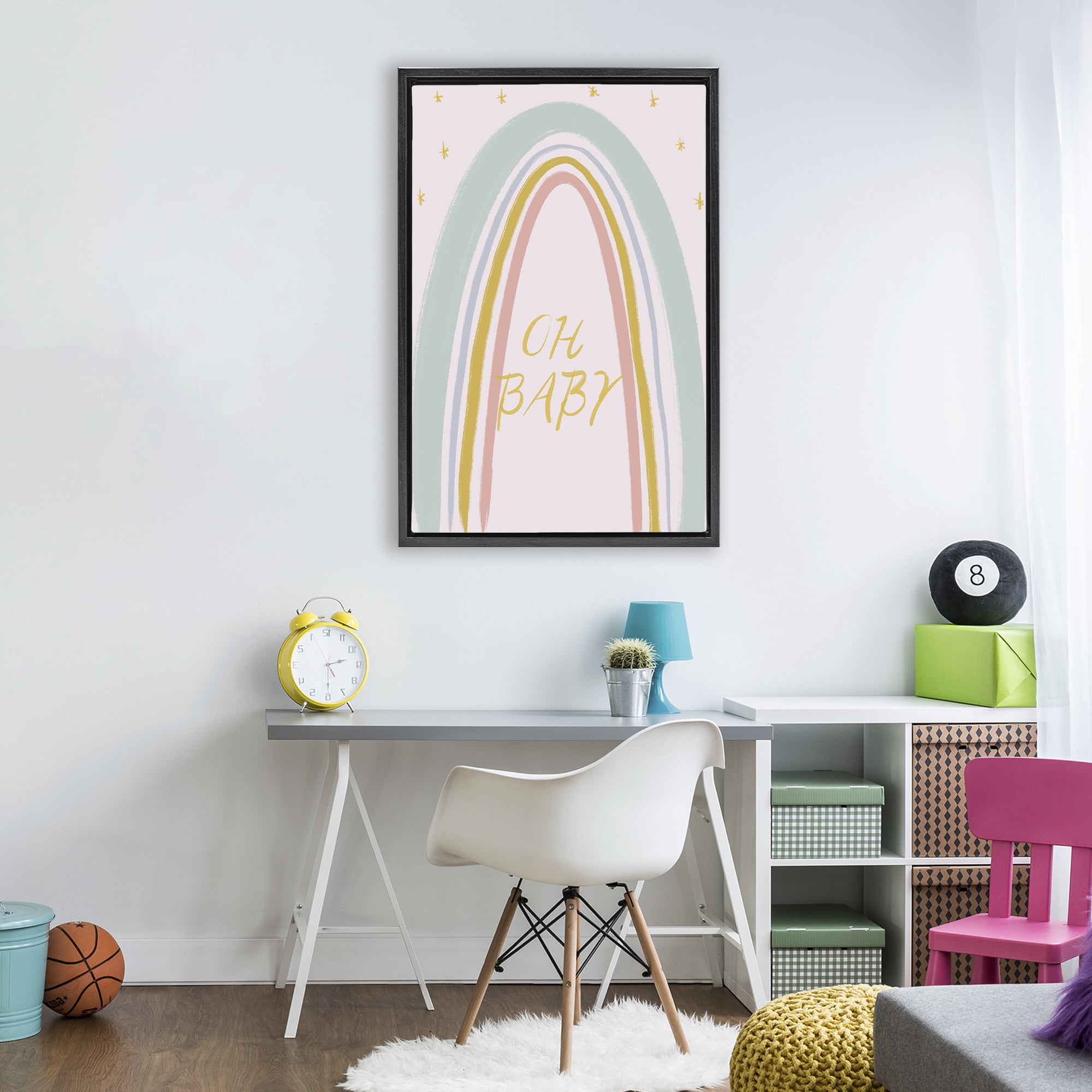 Stupell Industries Oh Baby Rainbow Black Framed Floater Canvas Wall Art, design by Lucille Price