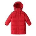 thumbnail image 2 of Parkas de manga larga de invierno para niños y niñas, de color sólido, gruesas, con capucha, cálidas, de plumón medio a largo, para niños, tops de algodón para niños, 2 of 6