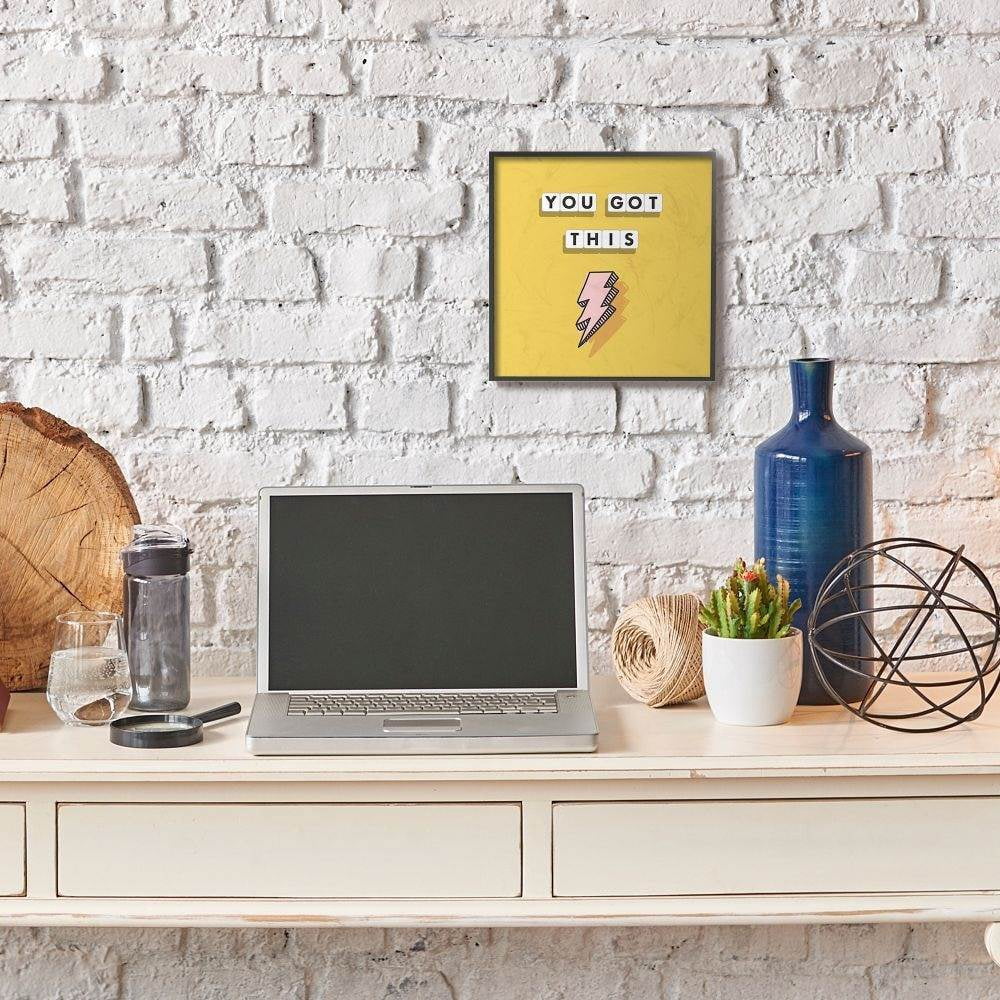 Stupell Industries You Got This Pink Lightning Bolt Yellow Word Design Framed Wall Art by Dawn Vietro