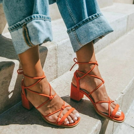 

Alueeu Women s casual shoes Women Open Toe Platform Thick heell Lace-up Flat Casual Shoe Cross Strap Sandals