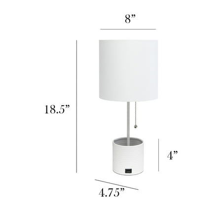Simple Designs - Hammered Metal Organizer Table Lamp with USB charging port and Fabric Shade - White base/White shade