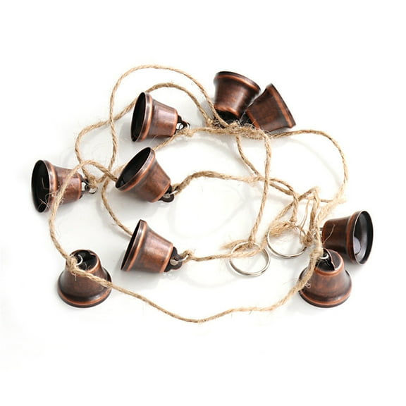 SDJMa Christmas Bells, 9 Vintage Brass Cow Bells with Hanging Rope, Rustic Farmhouse Xmas Bell Decoration for Front Door Wreath Porch Wall Window Fireplace Wedding Party