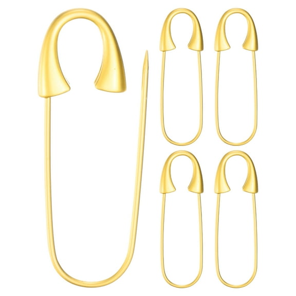 Uxcell 5-Pack Large Safety Pin, 1.73 In(44mm) Zinc Alloy Heavy Brooch Pin for Sewing ClothesDecorative Safety Pins [Gold Tone]