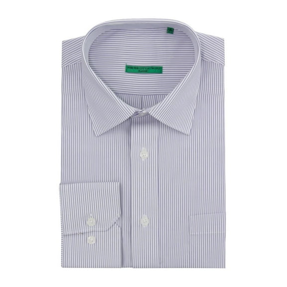 DTI BB Signature Men's Modern Classic Fit 2 Ply Pure Cotton Striped Dress Shirt White Navy