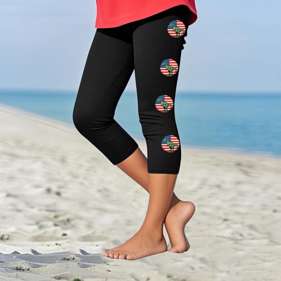 Toddler Girls Independence Day Print Cropped Pants Kids Girl Summer Fitted Yoga Sports Pants Breathable