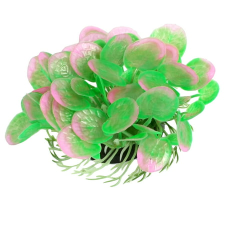 Unique Bargains Aquarium Landscaping Ceramic Base Round Pink Green Leaf Plastic