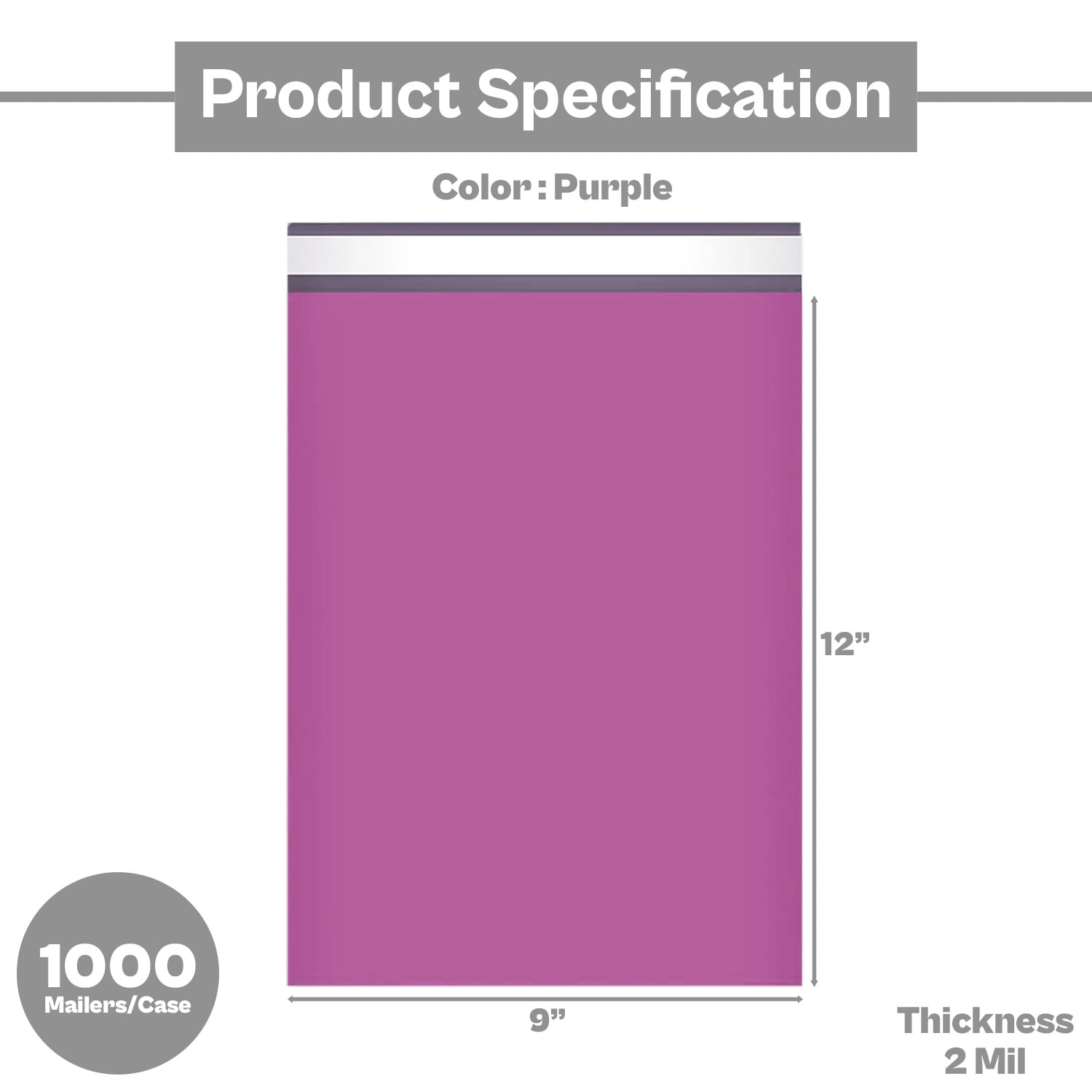 MMBM 9 x 12 Purple Poly Mailer 2 Mil Self Sealing Polybags Packaging Shipping Mailing Envelopes Bags - 1000 Pieces