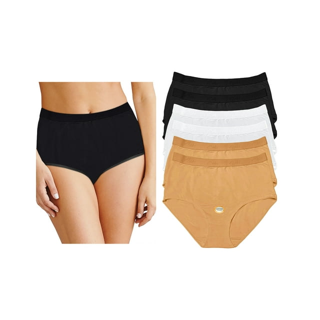 Paquete con 6 Pantaletas Completa De Algodón Tatys Fashion, 2 Blancas, 2 Negras y 2 Nude