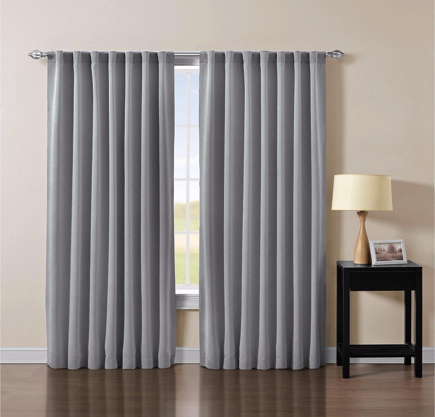 2-Panels Solid Back Tab Thermal Insulated Blackout Window Curtain 84"L