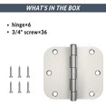 thumbnail image 4 of 6 Pack Rounded Door Hinges 3.5 x 3.5 inch, 5/8 Radius, Brushed Nickel, 4 of 8