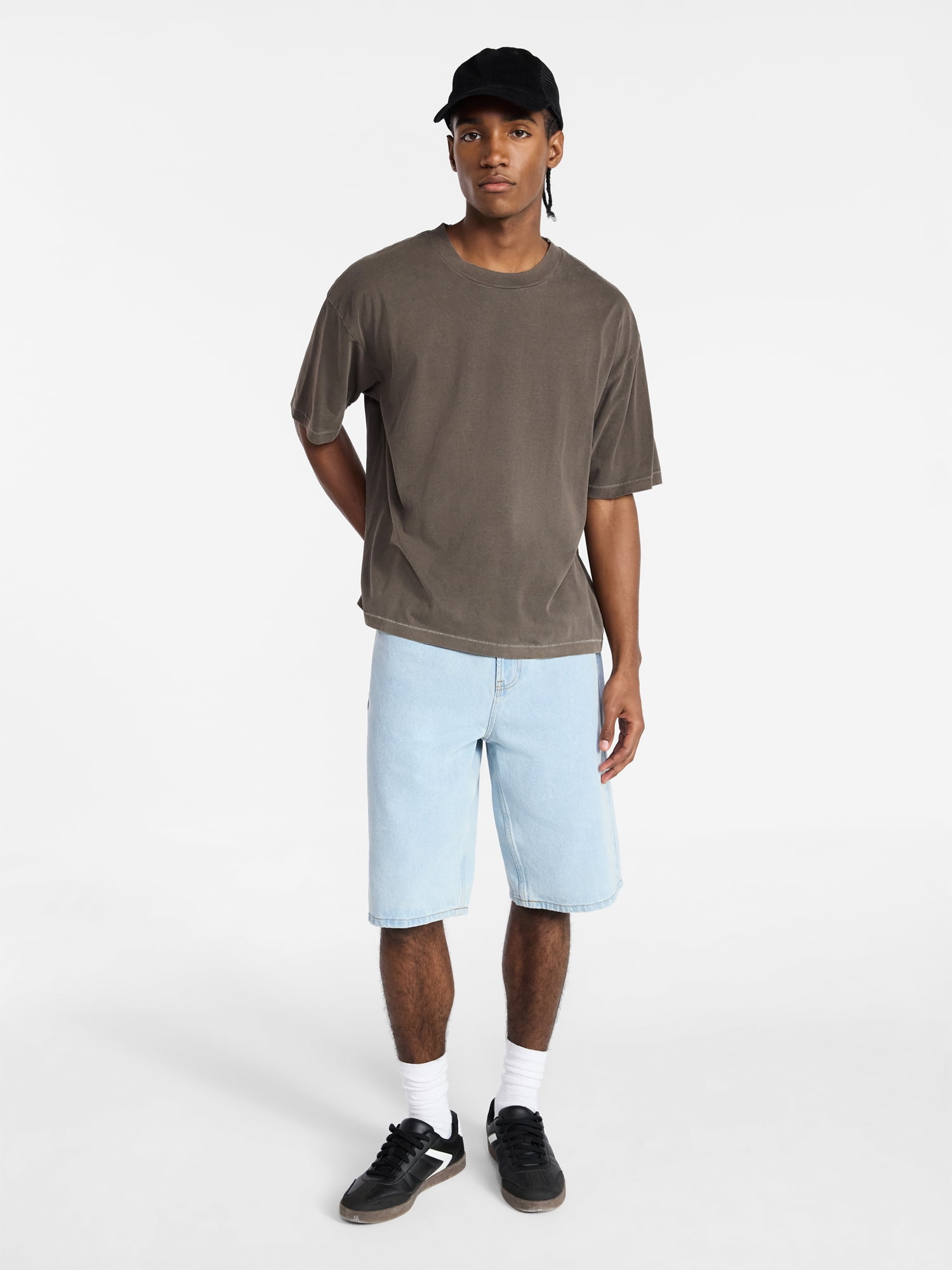 No Boundaries Cotton Oversized Cropped Tee with Short Sleeves, Men's and Big Men's XS-5XL