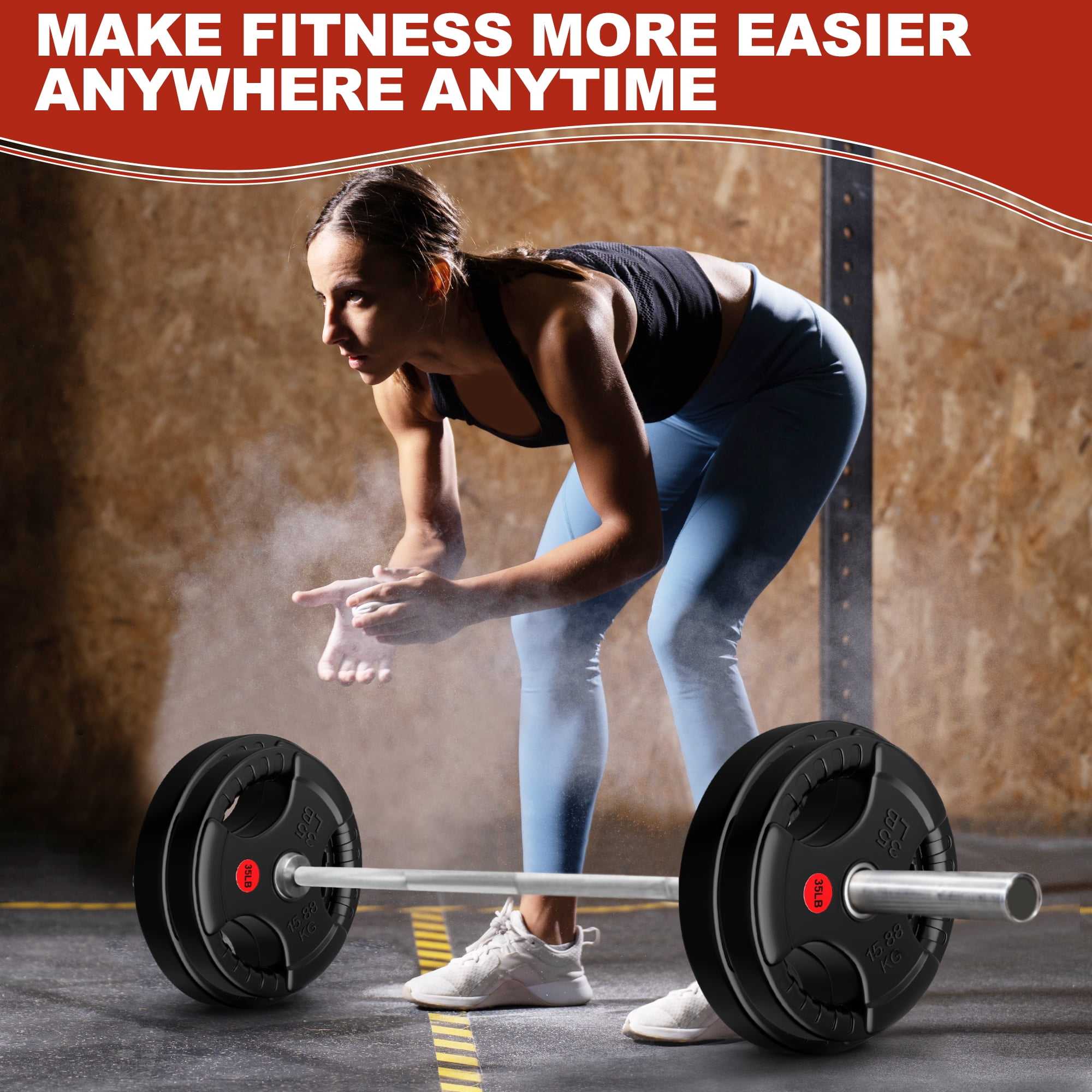 FlexWave Olympic Weight Plate Set 120LB–210LB, 2-Inch Rubber Coated Cast Iron Plates for Barbell, Home Gym Strength Training
