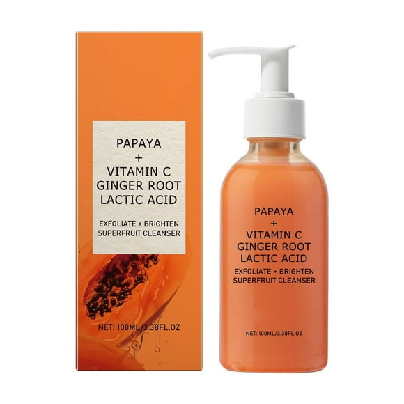 Papaya + Vitamin C Ginger Root Lactic Acid Exfoliate + Brighten Super Fruit Cleanser Gentle Exfoliating Cleanser Cleans Pores Gentle Removing Cleanser Refreshes Pores and Moisturizes