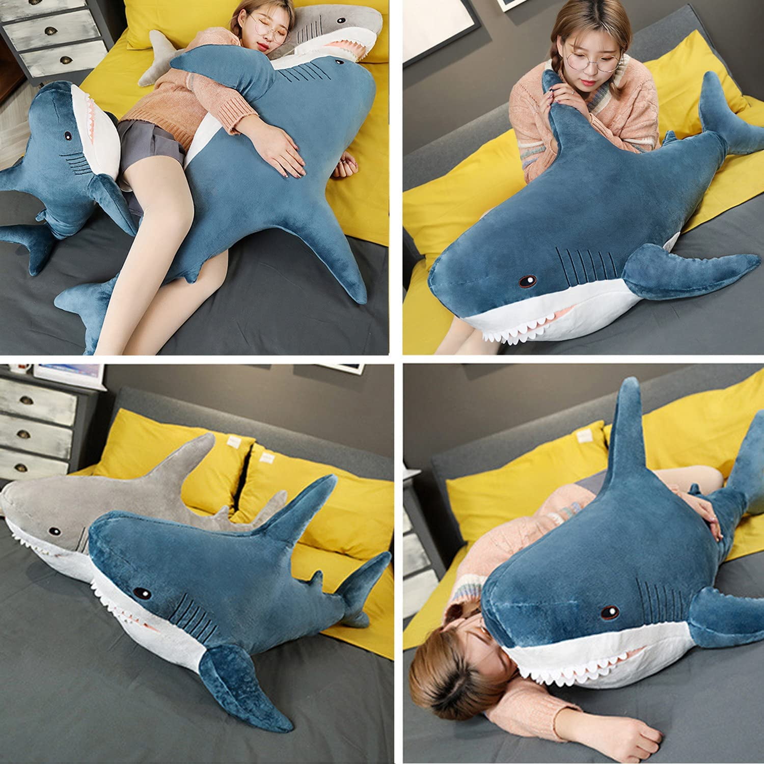 Queto 80cm 31.49inch Blue giant Shark Plush Pillow Soft Stuffed Animal Shark Pillow Comfortable Animal Sleeping Pillow Doll Back Cushion Gift For Ki