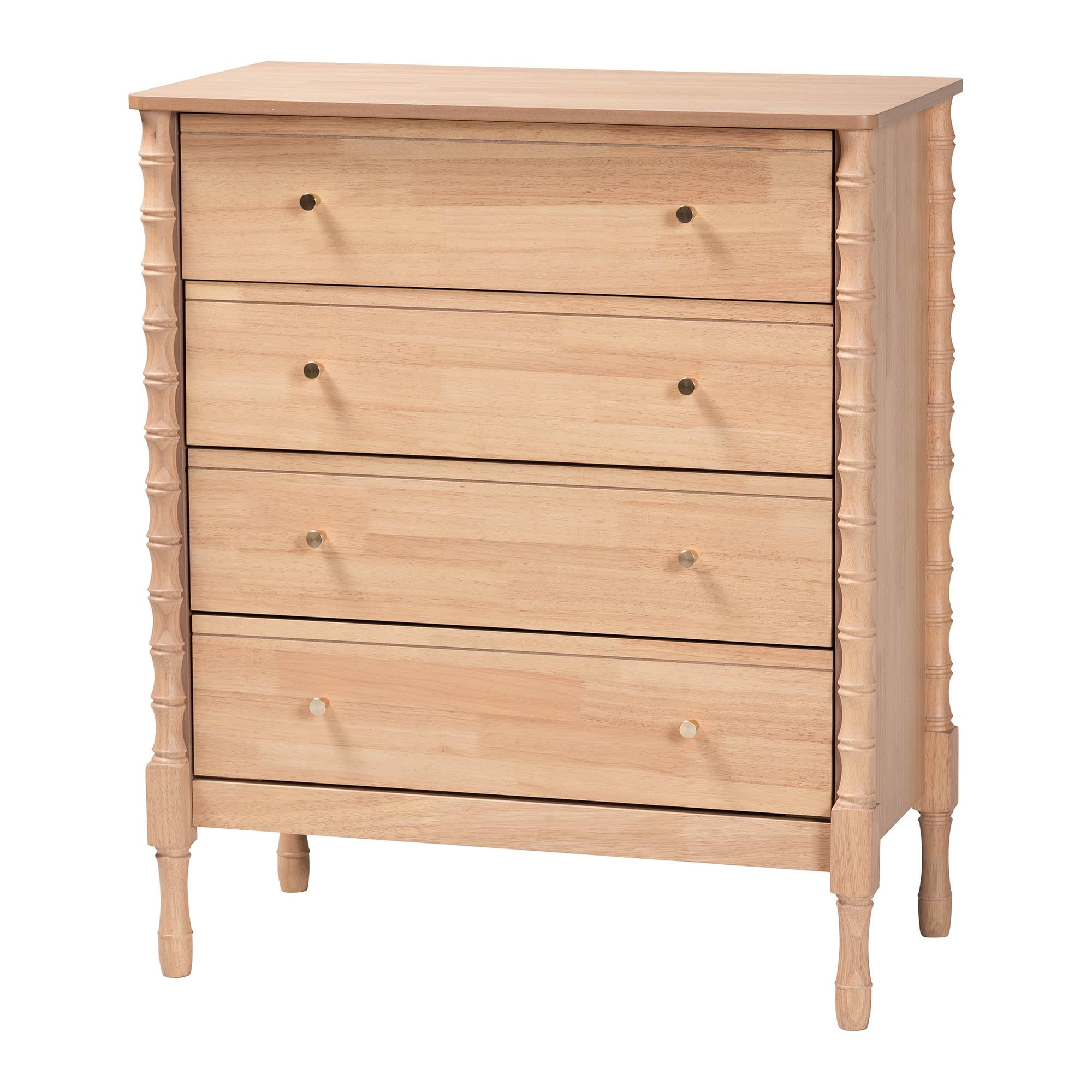 Baxton Studio Laurent Mid-Century Bedroom Set, 5-Piece, Queen, Beech Brown