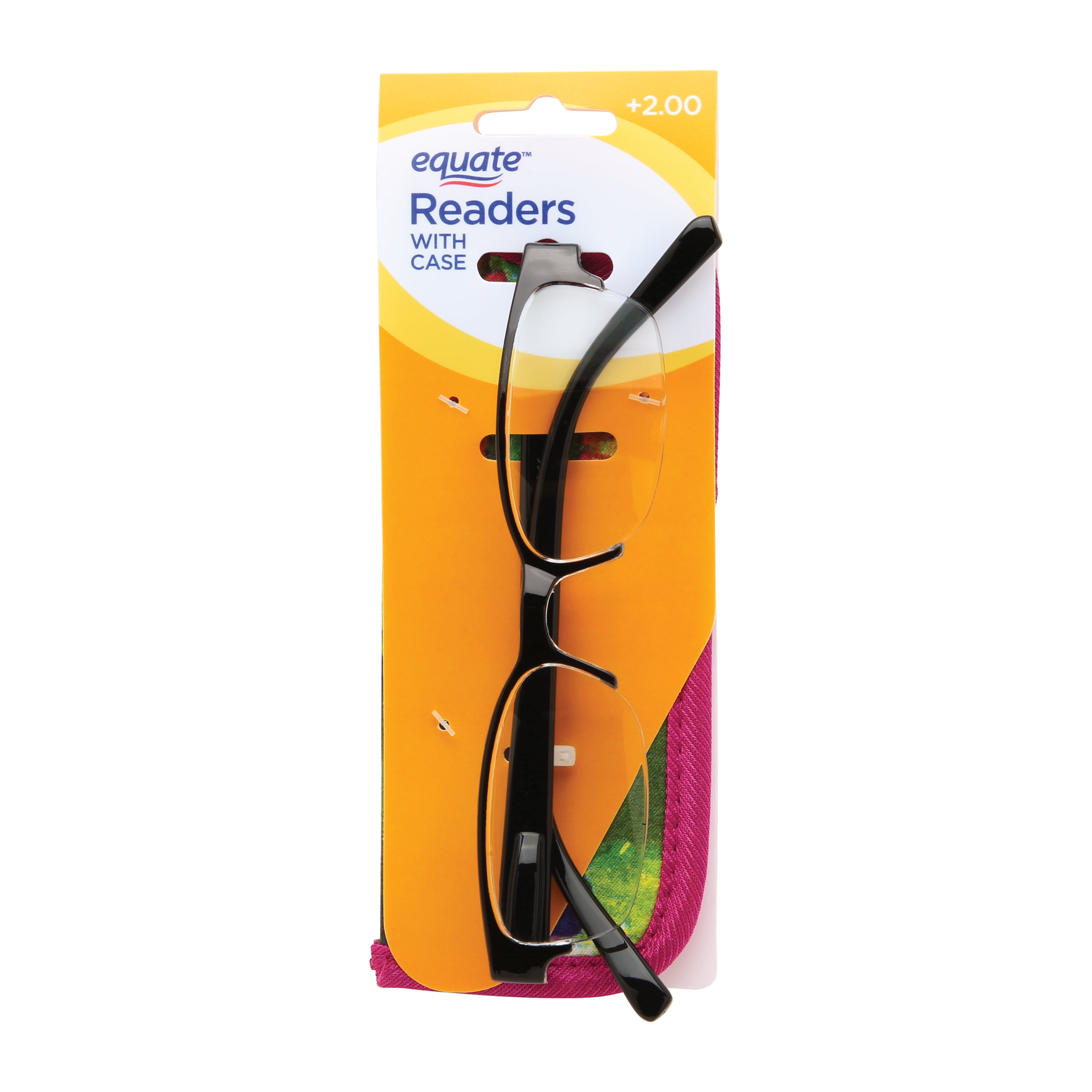 Equate Women's Rose Reading Glasses with Case, Black, +2.00