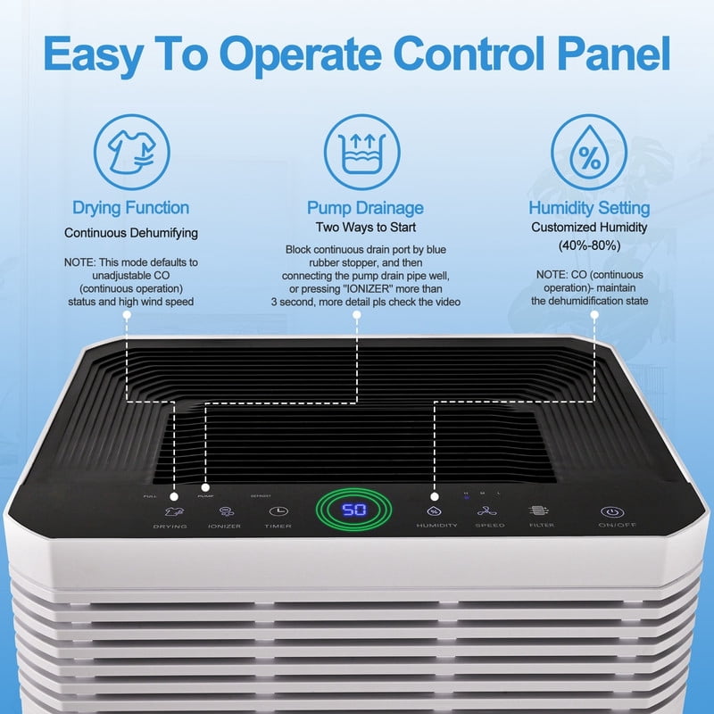 125 pt. 6000 sq.ft. Commercial Dehumidifier with Built-in Pump, Auto Defrost in White
