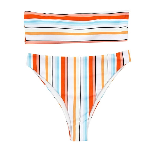 QLEICOM Womens Swimsuits Tummy Control Plus Size Swimsuit Coverup Bandeau Bandage Bikini Set Push-Up Brazilian Swimwear Beachwear Swimsuit Multicolor S