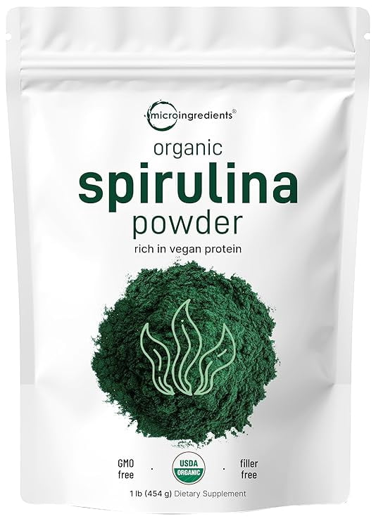 Micro Ingredients Organic Spirulina Powder, 1lb (16oz) | Green Superfood Powder, Rich in Vegan Protein, Vitamins & Minerals