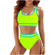thumbnail image 1 of Conjuntos de Bikini para Mujer, Trajes de Baño Deportivos de Dos Piezas, Trajes de Baño de Corte Alto con Bloques de Color, Verde Fluorescente L, 1 of 4