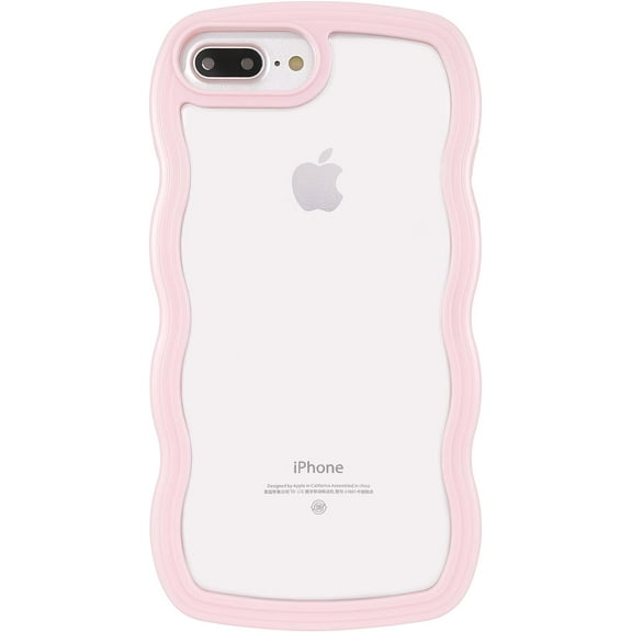 for iPhone 7 Plus/8 Plus Case, Cute Kawaii Glitter Sparking Curly Wave Frame Shape Design, Soft TPU   Hard PC Shockproof Protective Bling Phone Cover for Women Girls, Clear-Pink