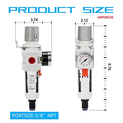 Pressure Regulator Combo w/150 psi Gauge NANPU 3/8" NPT Compressed Air Filter Pressure Regulator Combo w/150 psi Gauge NANPU 3/8" NPT Compressed Air Filter