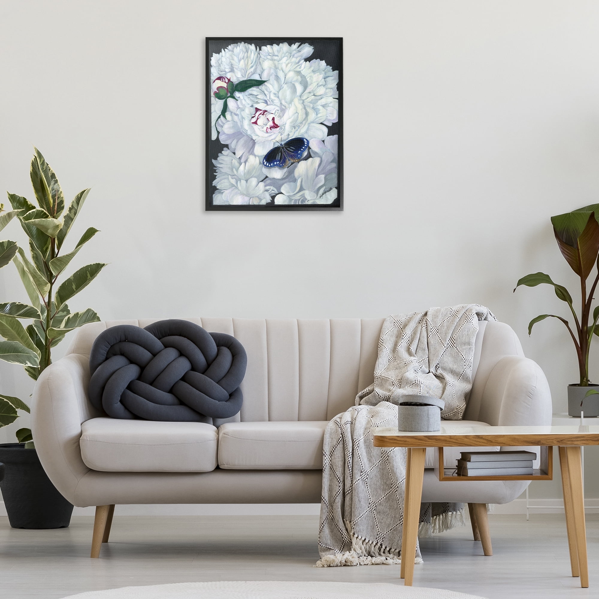 Stupell Industries Vintage Peony & Butterfly Animals & Insects Painting Black Framed Art Print Wall Art, 24 x 30