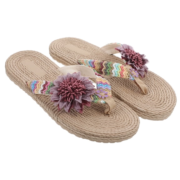 LOLIPPYY Light Brown Beach FlipFlops for Women's Stylish Woven Design Comfortable Summer Slippers EVA Rubber Material 1 Pair