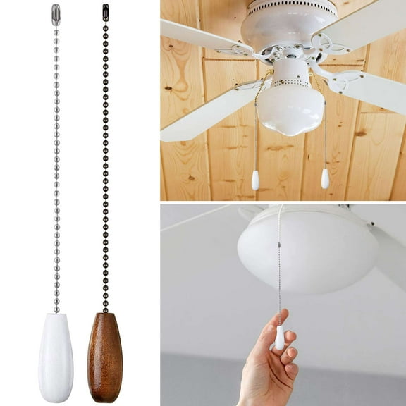 Luxtrada Ceiling Fan Pull Chain Extender, 2pcs Wooden Decorative Pendant Extension Chains, 12 Inches Lighting & Fan Beaded Ball Fan Cord Extender Ornament with Connector (White)