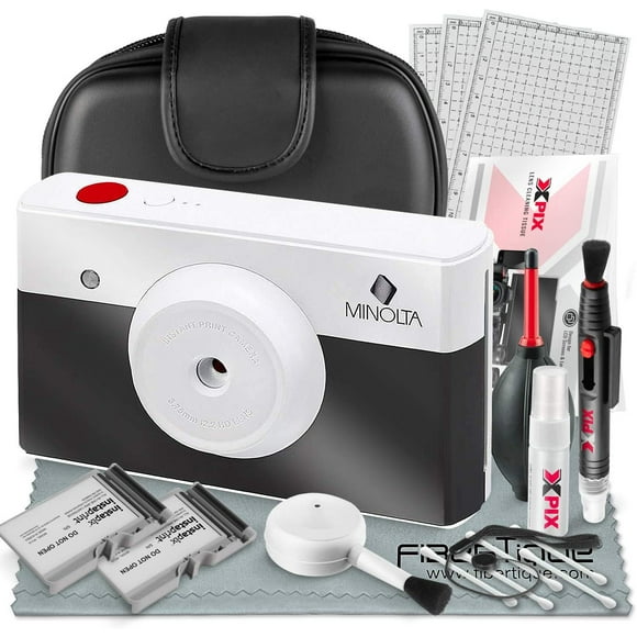 Minolta Instapix Print Digital Camera with Printer (Charcoal) + Cartridge + Deluxe Accessory Bundle