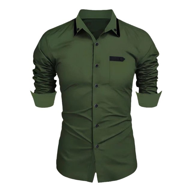 pstuiky camisetas de manga larga para hombre, Camisa informal de manga larga con solapa y color liso para hombre Tops casuales para hombres s