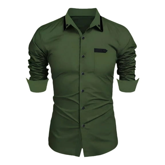 USNSM Men's Formal Business Dress Shirt Urban Stylish Slim Fit Long Sleeve Shirt Turndown Collar Button up Tops Army Green 2XL