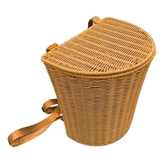 FashionCha PP Basket Outdoor Backpack Hand Woven with Shoulder Straps 13.4x9.4x13.7inch for