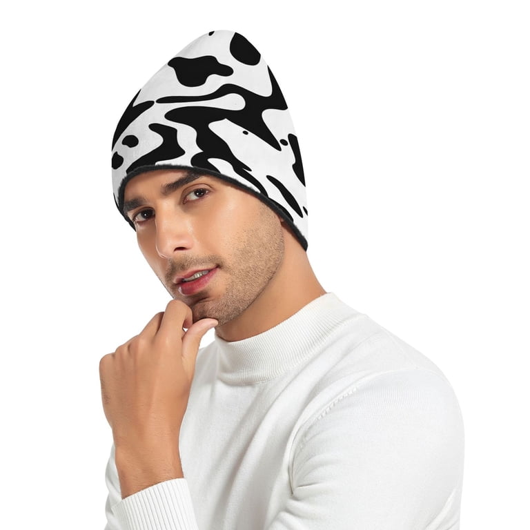 joogoo Black and White Graffiti Beanie Hats Men Women Cuffed Skull