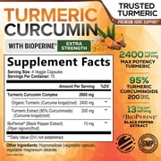 Turmeric Curcumin Supplement - 2400mg Organic Turmeric Per Serving - 95% Curcuminoids & BioPerine Black Pepper Extract for Best Absorption - Natural Vegan Joint Support - Bottled in USA - 60 Capsules