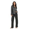 thumbnail image 3 of Women's Lilac+London Long Satin Notch Collar Pajama Top & Pajama Bottoms Set Color: Ivory Pink Size: S LONG, 3 of 4
