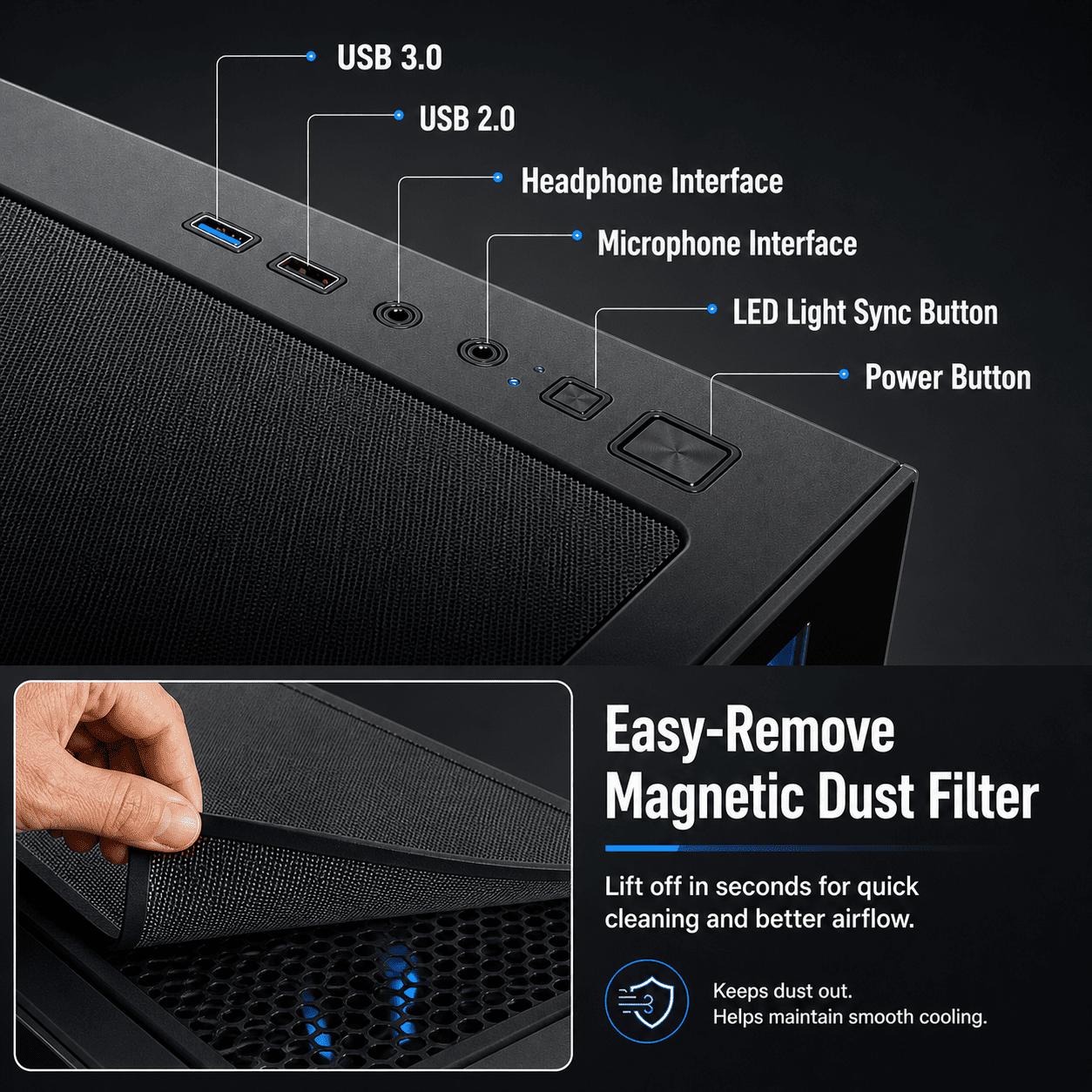 Prebuilt Gaming PC i7-8700 RTX2060, 16GB DDR4 RAM, 400GB NVME SSD+1TB HDD, WiFi 6 & BT5.4, 650W, Win11,7 Argb Fan