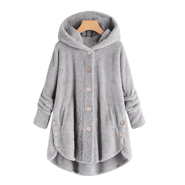 WEIYLL Vestes en Molleton pour Femmes Mode Bouton Queue Capuche Chandail Ample Gris Sortie Automne Hauts Taille 4TG