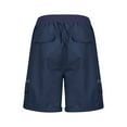 thumbnail image 4 of Mohiass Women Cargo Shorts Plus Size Casual Bermuda Shorts Outdoor High Waisted Drawstring Hiking Shorts with Pockets Navy 3XL, 4 of 6