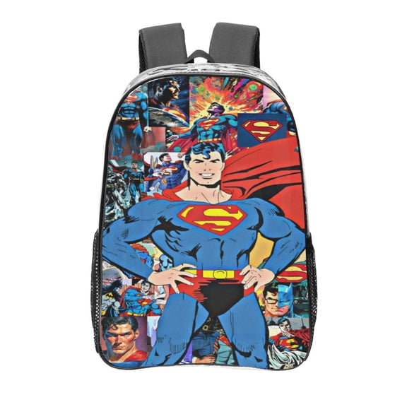 Superman Clear Backpack 16 Inch Large Capacity PVC Transparent Laptop Bags for Adults, See Through Clear Bookbag for School Sports Work Travel College