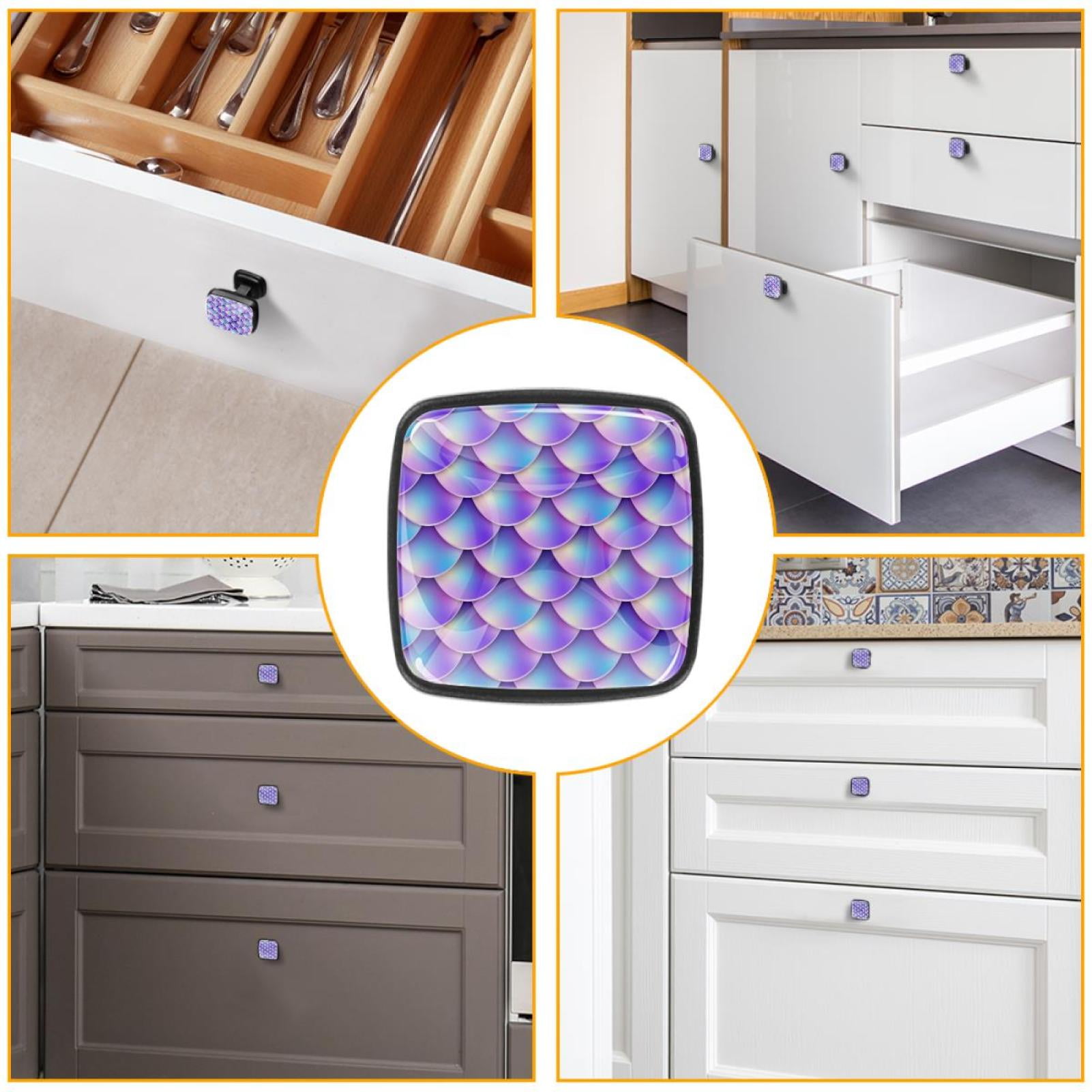 4 Pcs Cabinet Handle Drawer Pulls Mermaid Scale Tail Knobs with Screws Square Furniture Office Cabinet Knob Decoration
