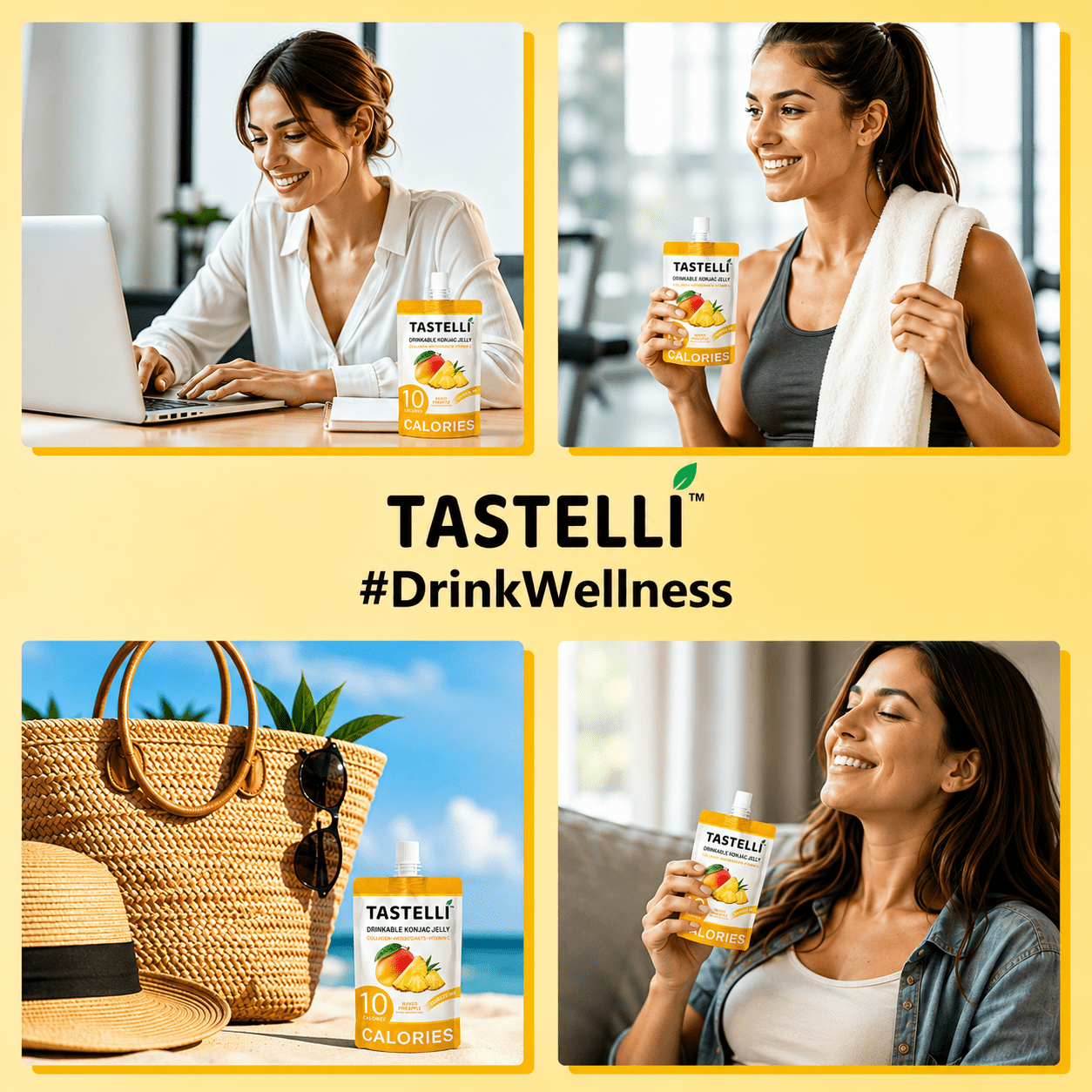 Tastelli Mango Pineapple Konjac Jelly Infused with Collagen & Vitamin C | Gluten Free, Sugar Free, Low Calorie | Vegan Drinkable Fruit Jelly Snack | 150mL x 10 Pouches
